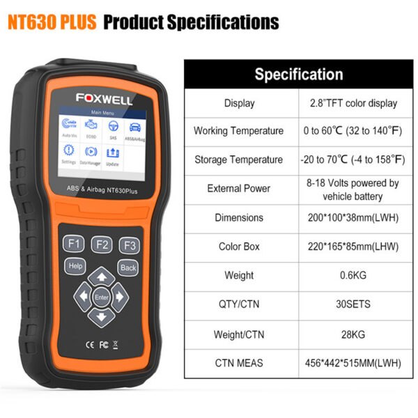 FOXWELL NT630 PLUS OBD2 AutoMaster ABS Airbag SRS Reset TooL