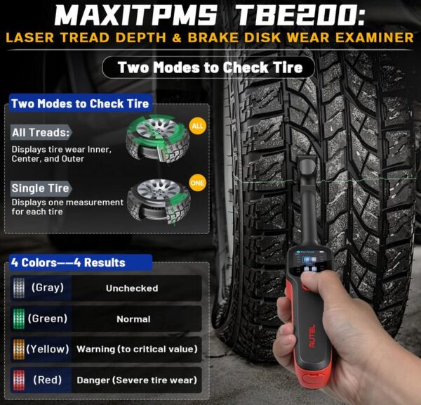 utel MaxiTPMS TBE200 Tire Tread Depth and Brake Disc Wear Examiner