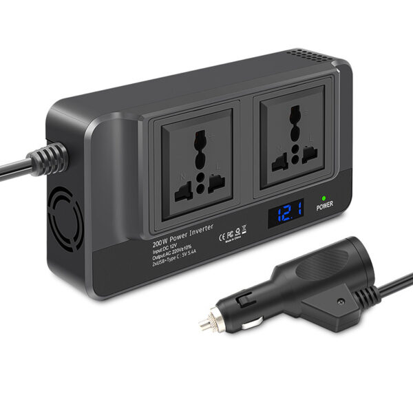 200W Car Power Inverter with USB+Type-C Ports