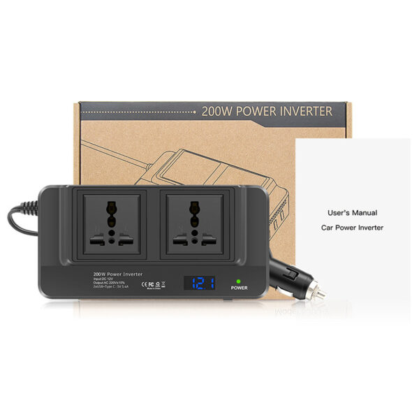 200W Car Power Inverter with USB+Type-C Ports