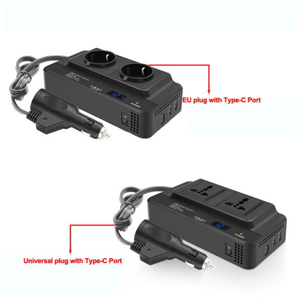 200W Car Power Inverter with USB+Type-C Ports