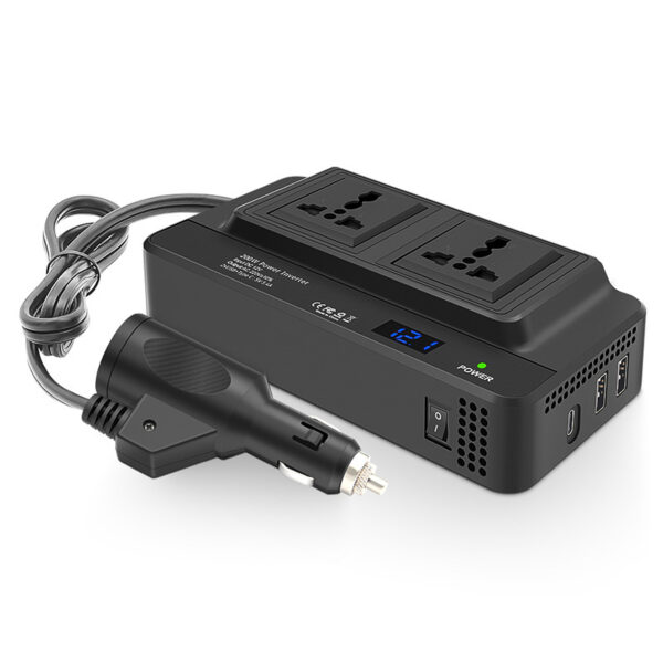 200W Car Power Inverter with USB+Type-C Ports