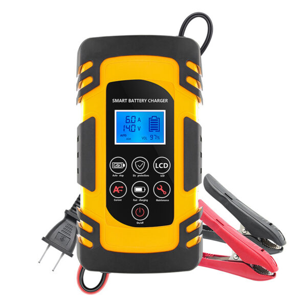 Car Battery Charger 12V/24V Intelligent Repair Battery Charger Digital Display Fast Charging - Yellow