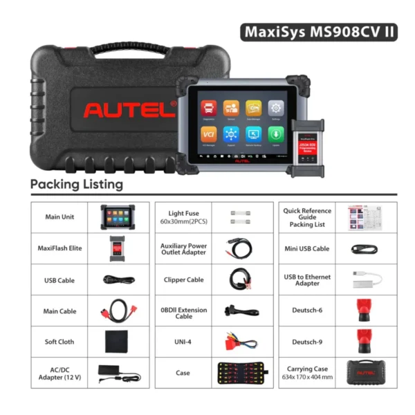 2024 Autel Maxisys MS908CV II Heavy Duty Truck Scanner with J2534 ECU Programming Support Smart AutoVin 2.0 and Pre Post Scan (US Customers Only) - Image 2