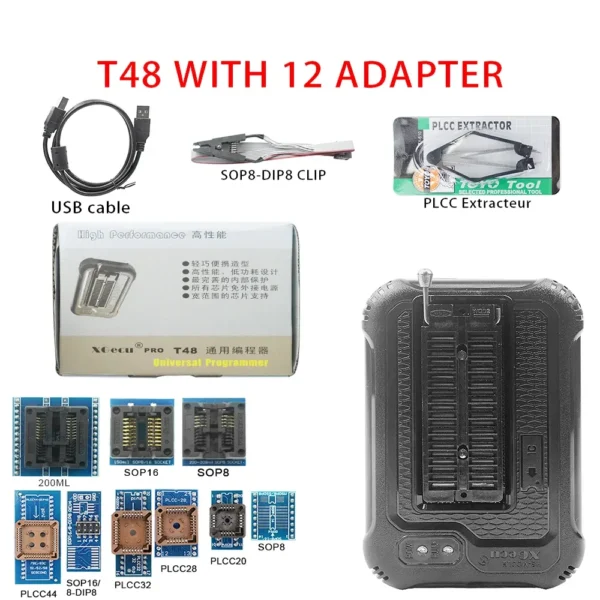 XGecu T48 USB Universal Programmer Support 31000 ICs For SPI/Nor/NAND Flash BIOS MCU EEPROM AVR PIC+30 Part Replace TL866II/TL866CS + 12 Adapters