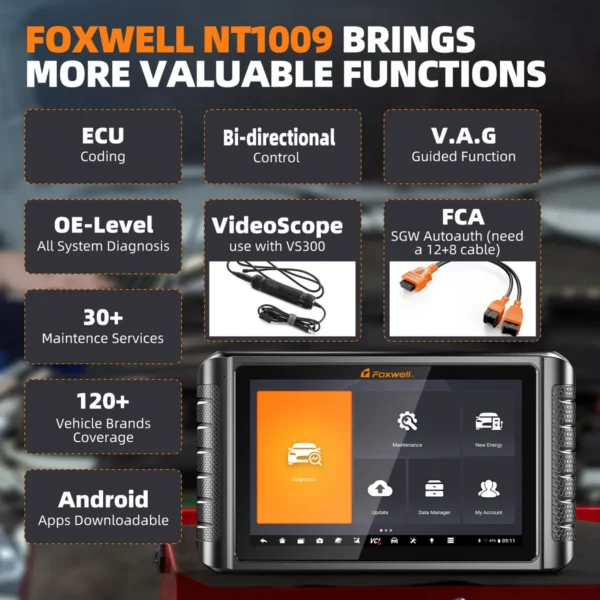 FOXWELL NT1009 OBD2 Car Diagnostic Tools All System 34+ Reset All Makes Free Bi-directional ECU Coding OBD 2 Automotive Scanner - Image 2