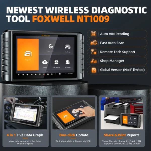 FOXWELL NT1009 OBD2 Car Diagnostic Tools All System 34+ Reset All Makes Free Bi-directional ECU Coding OBD 2 Automotive Scanner - Image 6