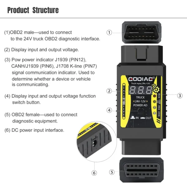 GODIAG GT106 24V to 12V Heavy Duty Truck Adapter for X431 easydiag/ Golo/ M-DIAG/ IDIAG/ ThinkCar/ ICarScan/ Diagun/ - Image 4