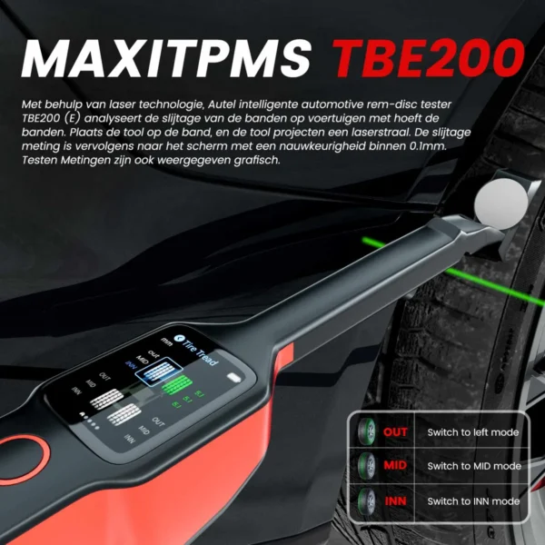 2023 Autel MaxiTPMS TBE200 Tire Brake Examiner Laser Tire Tread Depth Brake Disc Wear 2-in-1 Tester Work with ITS600 - Image 7