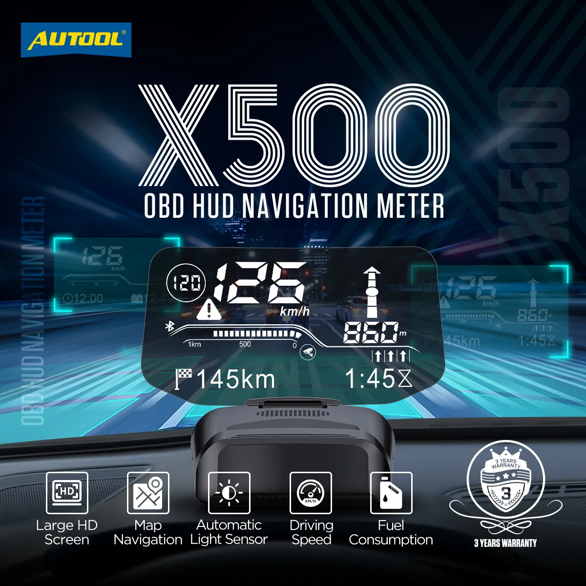 Autool Navigation AUTOOL X500 OBD2 Scanner HUD & Car Bluetooth GPS Navigation Head Up ...