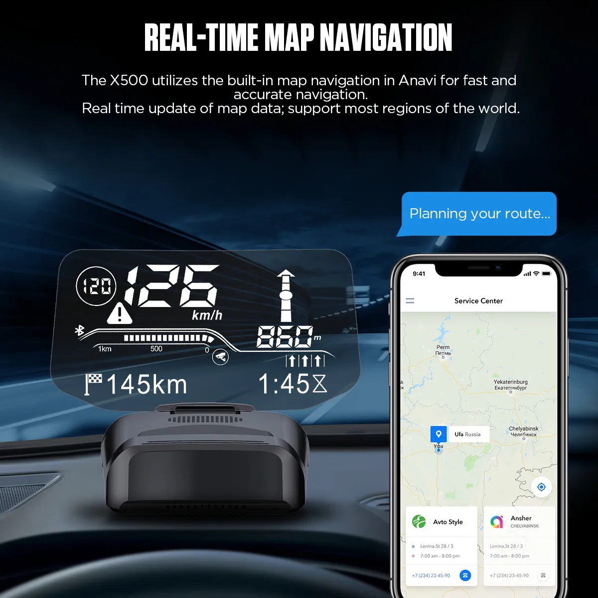 Autool Navigation AUTOOL X500 OBD2 Scanner HUD & Car Bluetooth GPS Navigation Head Up ...