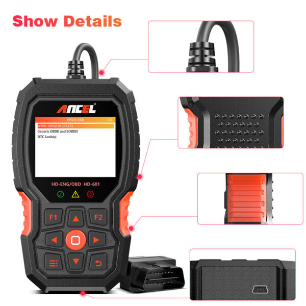 ANCEL HD601 Heavy Duty Truck Code Reader Full System OBD2 Diagnostic Scan Tool