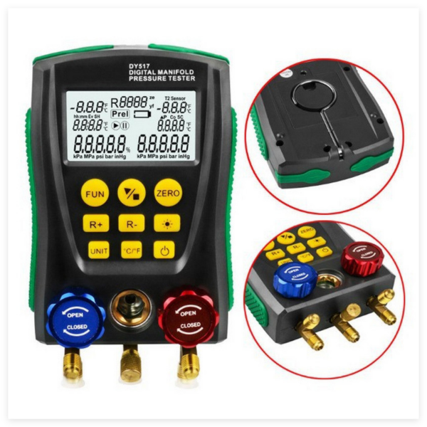 DY517 Pressure Gauge Refrigeration Digital Vacuum Pressure Manifold Tester Meter HVAC Temperature Tester